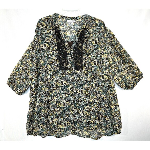 Chelsea Studio Women's Plus Top 4X Floral Button Up Lace Semi Sheer V-Neck Lined - Picture 1 of 9